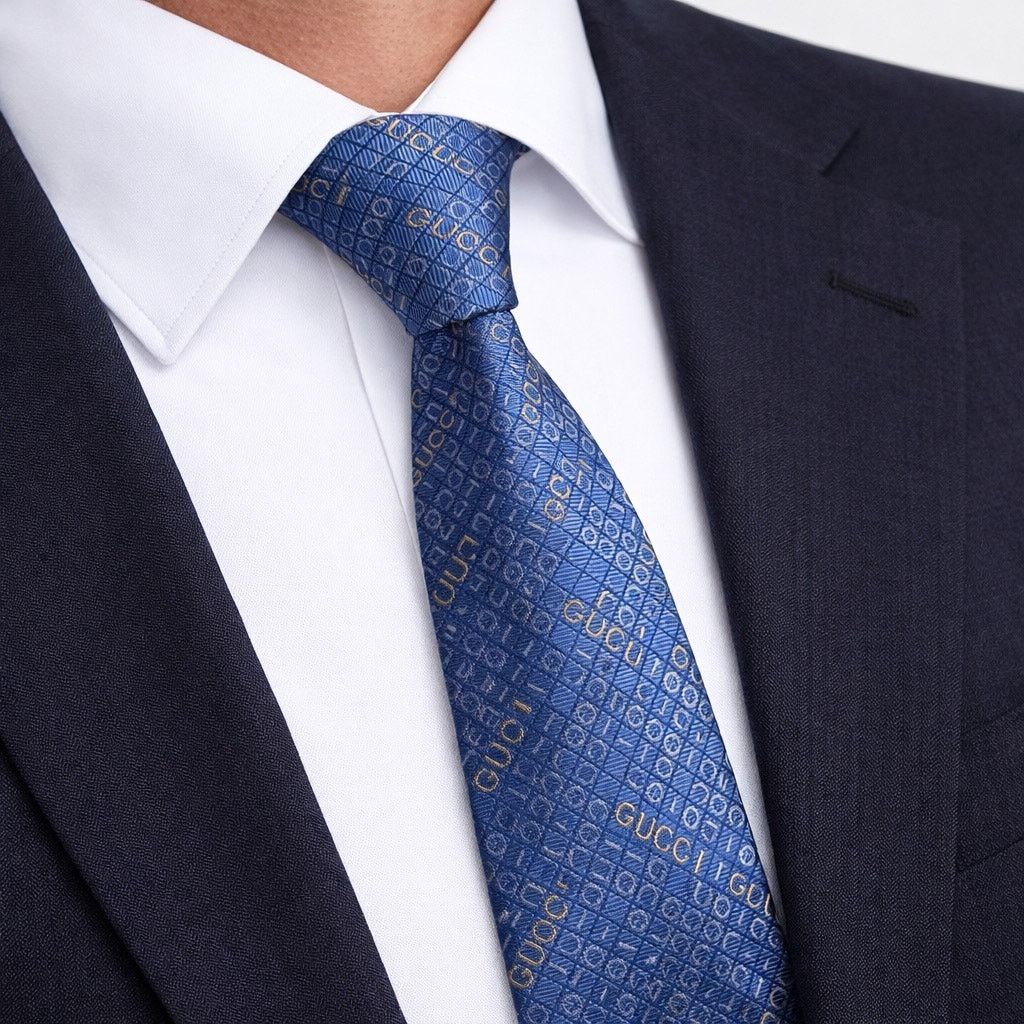 Gucci The Neon Jacquard Monogram 100% Silk Tie Blue Orange