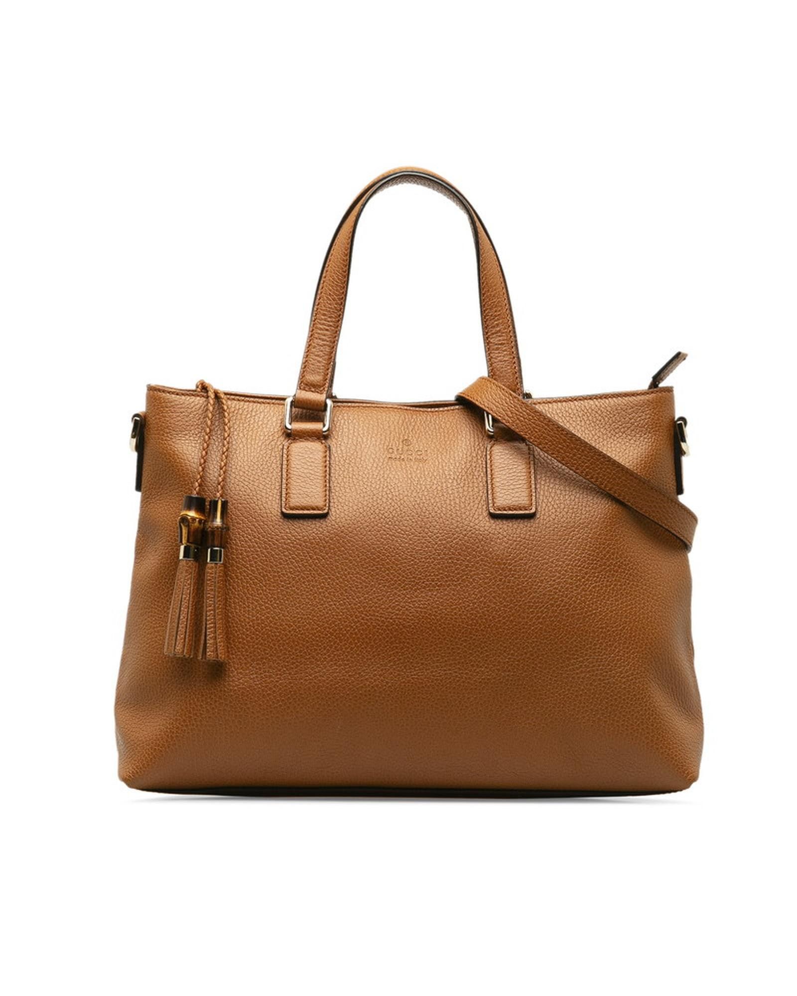 image of Gucci Bamboo Tassel Leather Tote Bag in Brown, Men's