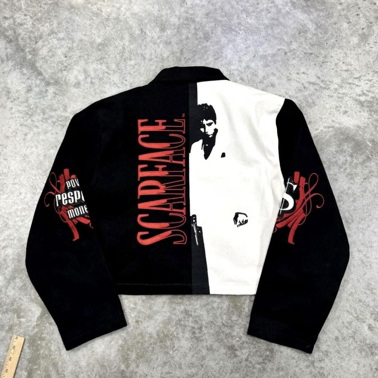 JH Design Scarface JH Design Jacket Mens S Black White Graphic Zip Bomber Twill Logo Full Zip Pockets Lined 2XL Vintage No Size S / US 4 / IT 40 - 3 Thumbnail