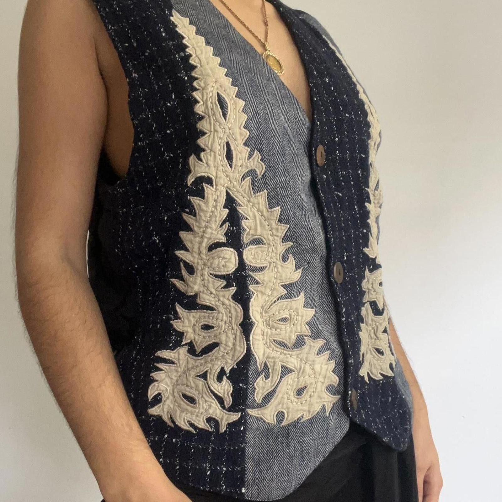 Other Navy blue and cream embroidered vest with a boho vibe #boho Size M / US 6-8 / IT 42-44 - 3 Thumbnail