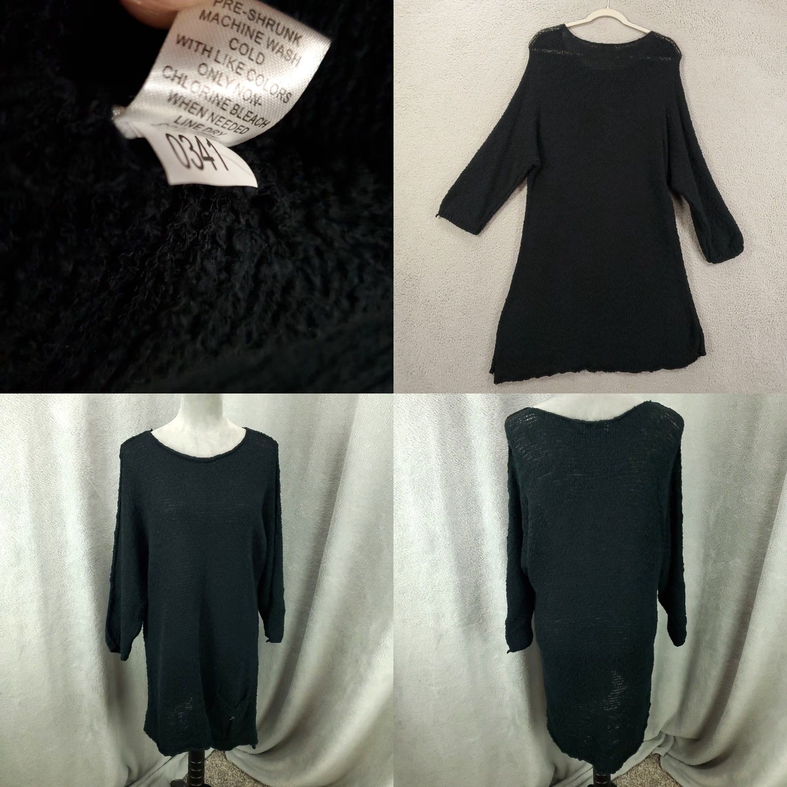 Vintage Womens Black Dress XL Beach Cover Up Lulu B Open Knit Shift Pullover Pocket Dress Shift Beach Bohemian Classic Knee Length 100% Cotton Knit Size XL / US 12-14 / IT 48-50 - 8 Thumbnail