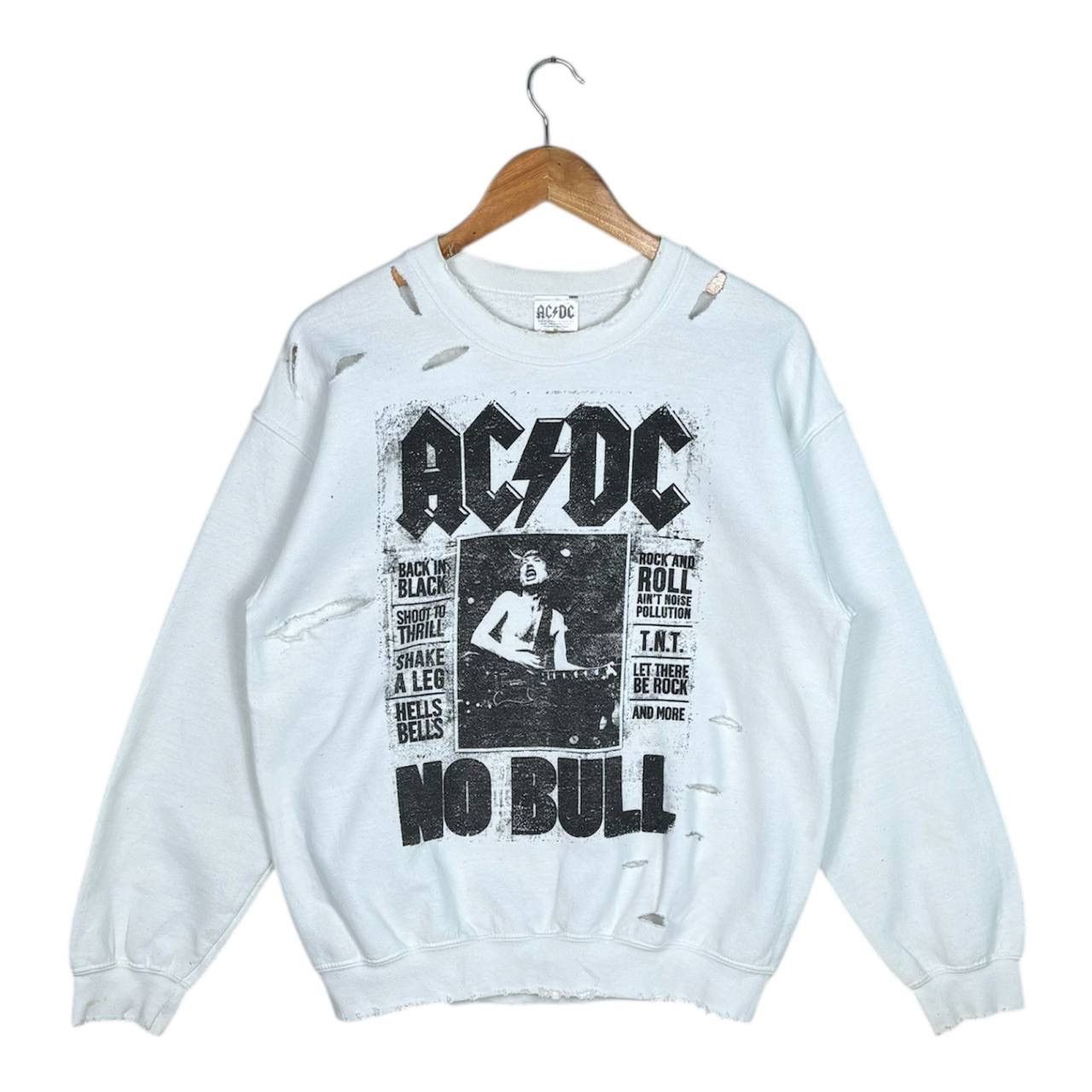 Thrashed AC/DC No Bull White Distressed Sweatshirt ERD