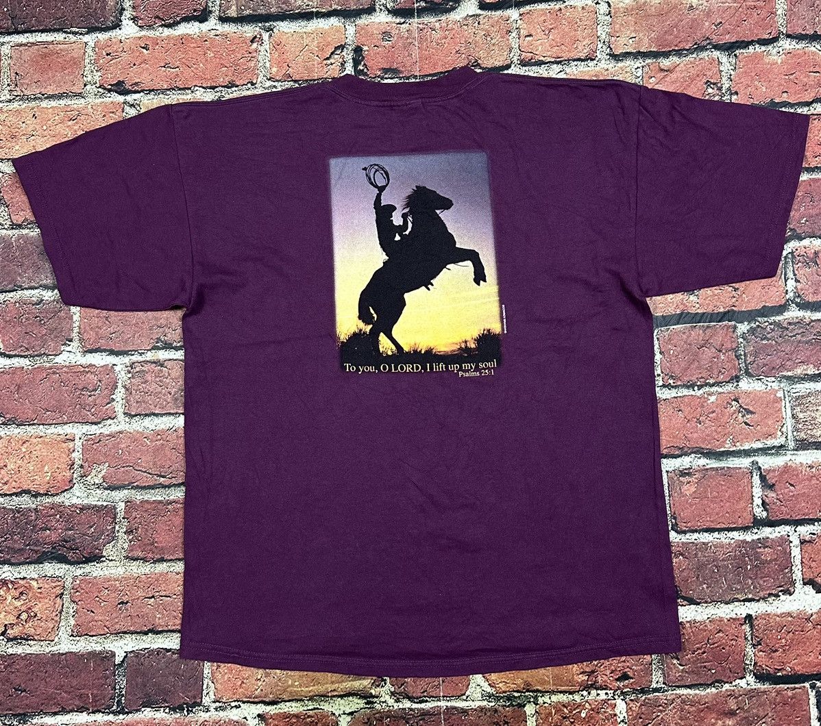 Gildan Vintage Cowboy Brand Jesus T Shirt 90s Rodeo Horse Psalms Size US XL / EU 56 / 4 - 1 Thumbnail