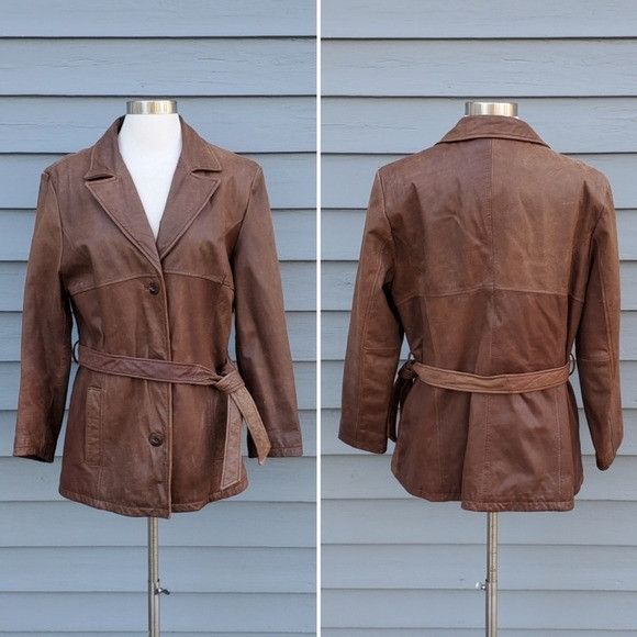 Vintage × Wilsons Leather Vintage 90s y2k Wilsons Brown Leather Insulated Midi Coat Size L / US 10 / IT 46 - 5 Thumbnail