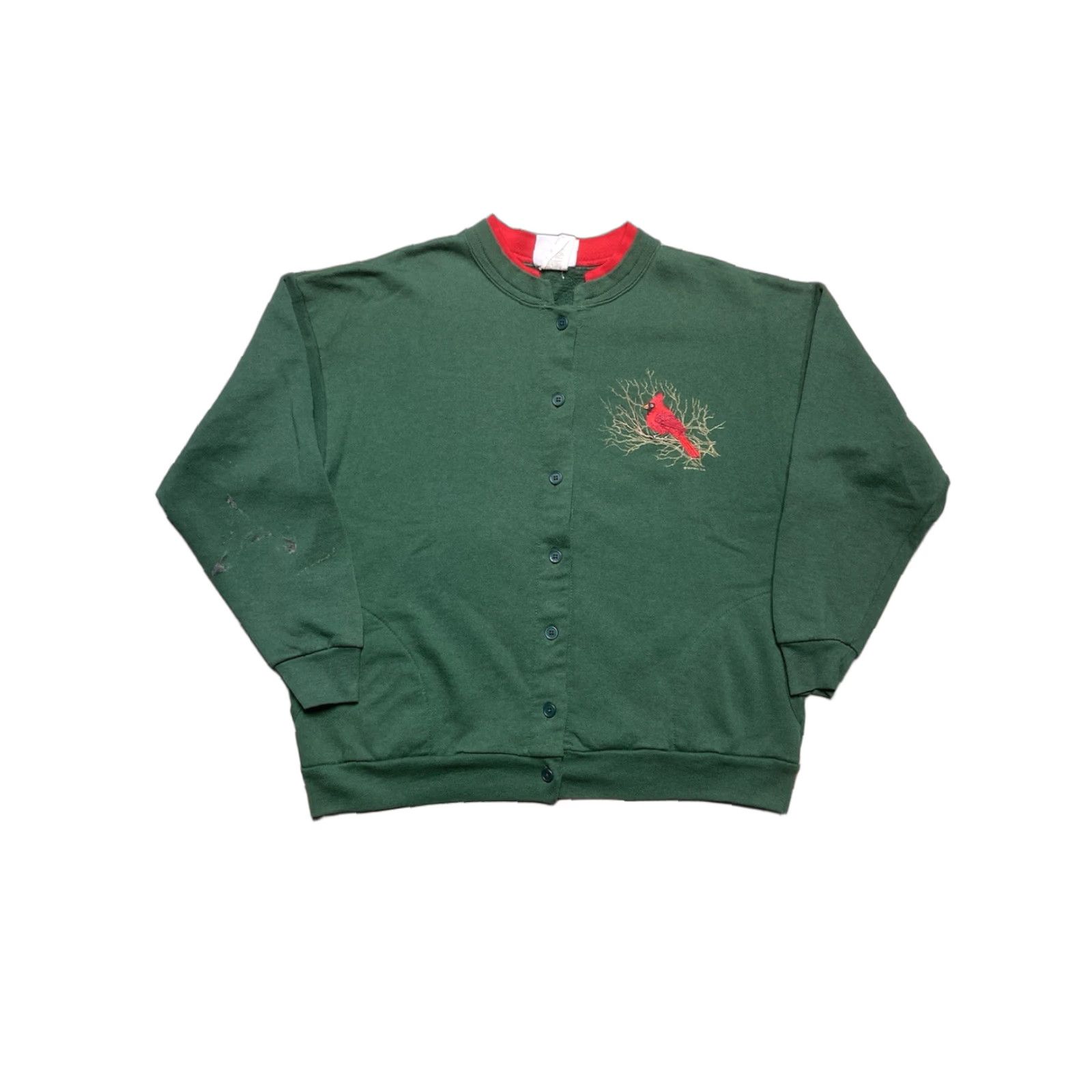 Vintage VINTAGE Morning Sun Cardigan Sweatshirt Crew Neck Button Front Cardinal Bird Large Women L Green Crew Neck Bird Vintage Cardigan Sweatshirt Size L / US 10 / IT 46 - 1 Thumbnail