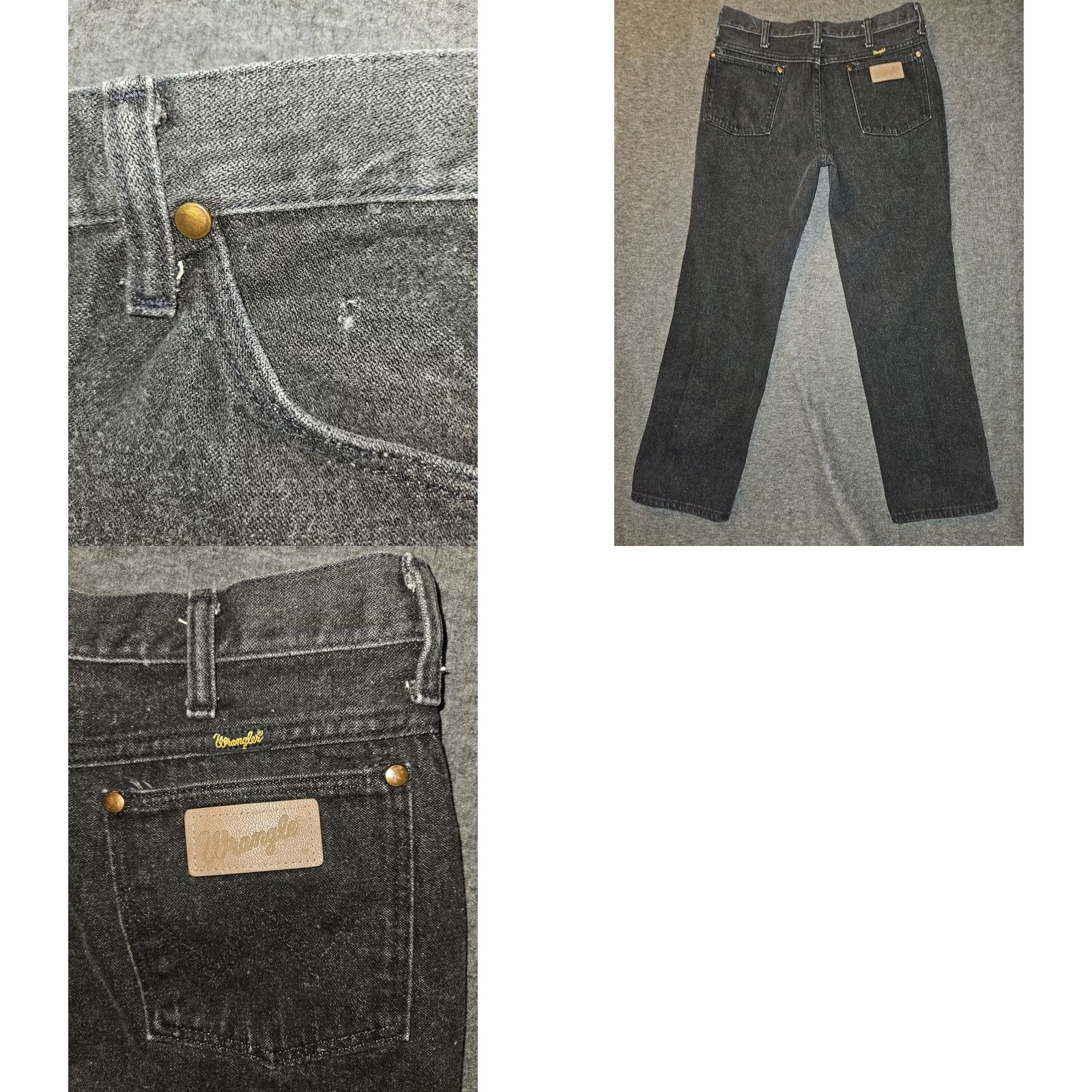 Wrangler VINTAGE Wrangler Jeans Straight Leg Mens 33x30 Black Denim Western Bowboy 90s USA Leather Logo Pockets Size US 33 - 8 Thumbnail