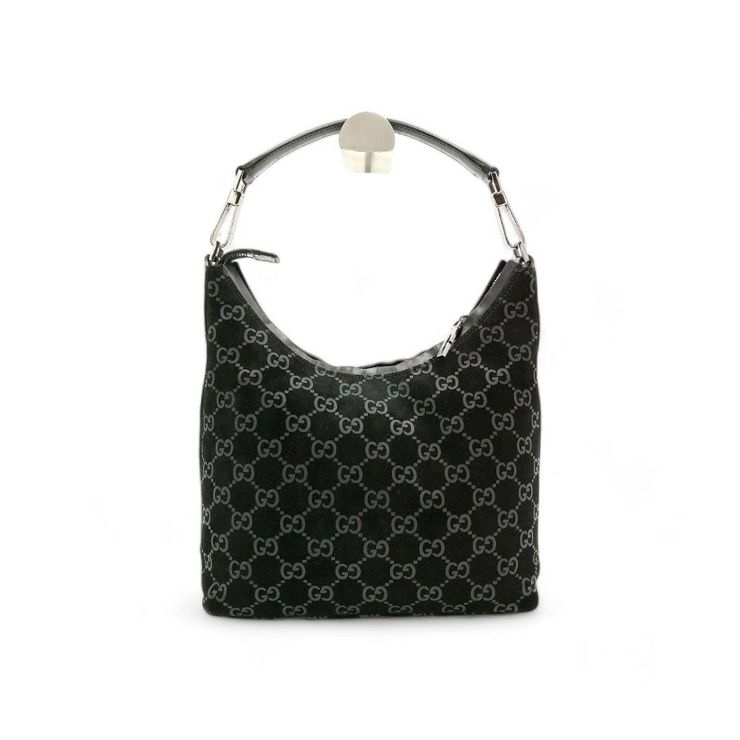 image of Gucci - One Shoulder Bag Black Silver Suede Handbag, Women's