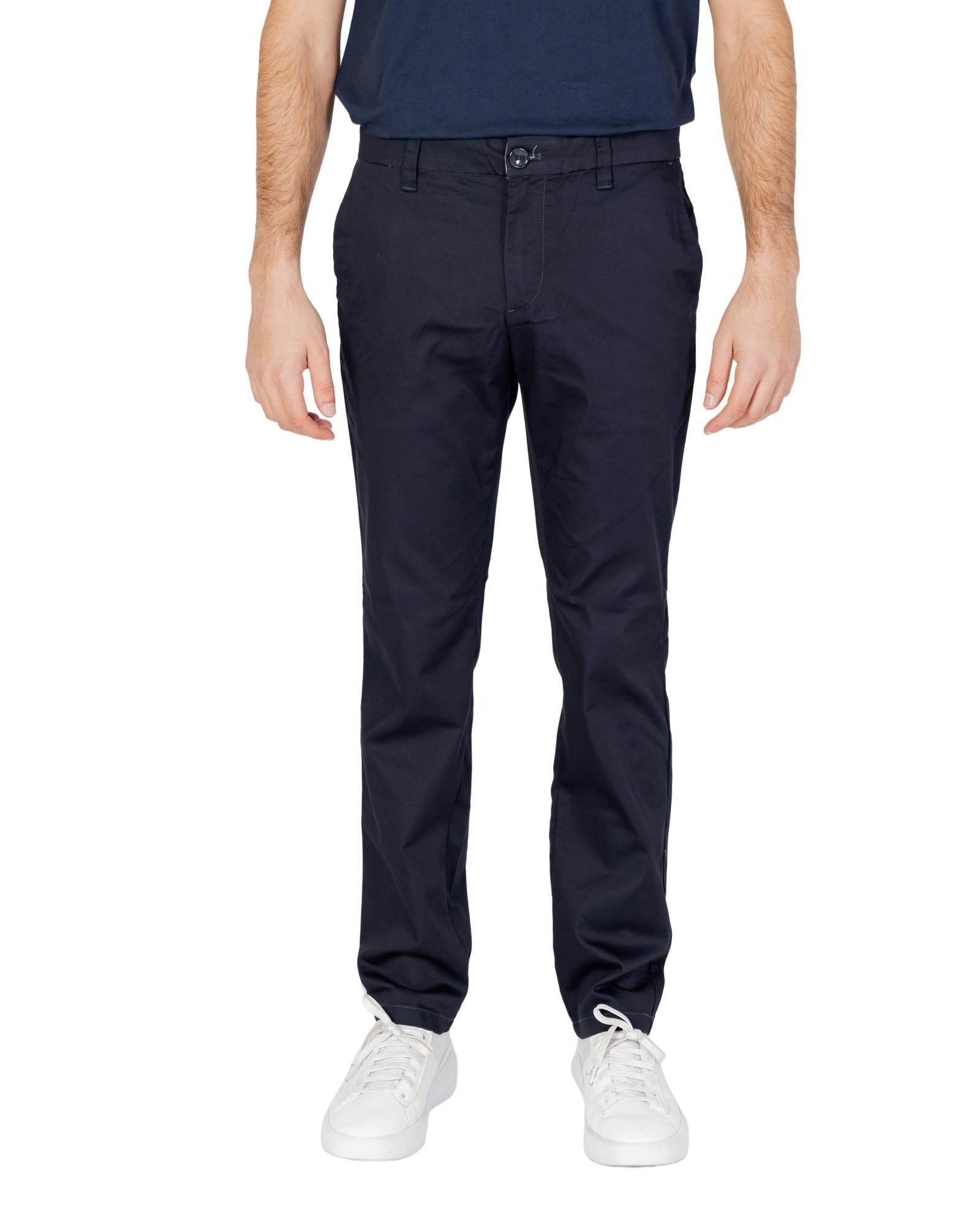 image of Armani Exchange Cotton Blend Trousers With Zip And Button Fastening in Blue, Men's (Size 33)