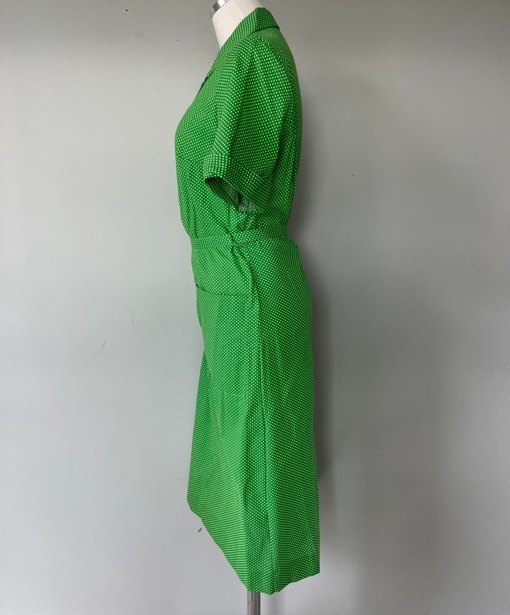 Vintage BNWT 1960s Vintage Green Polka Dot Rockabilly Shirt Dress 14 Size L / US 10 / IT 46 - 7 Thumbnail