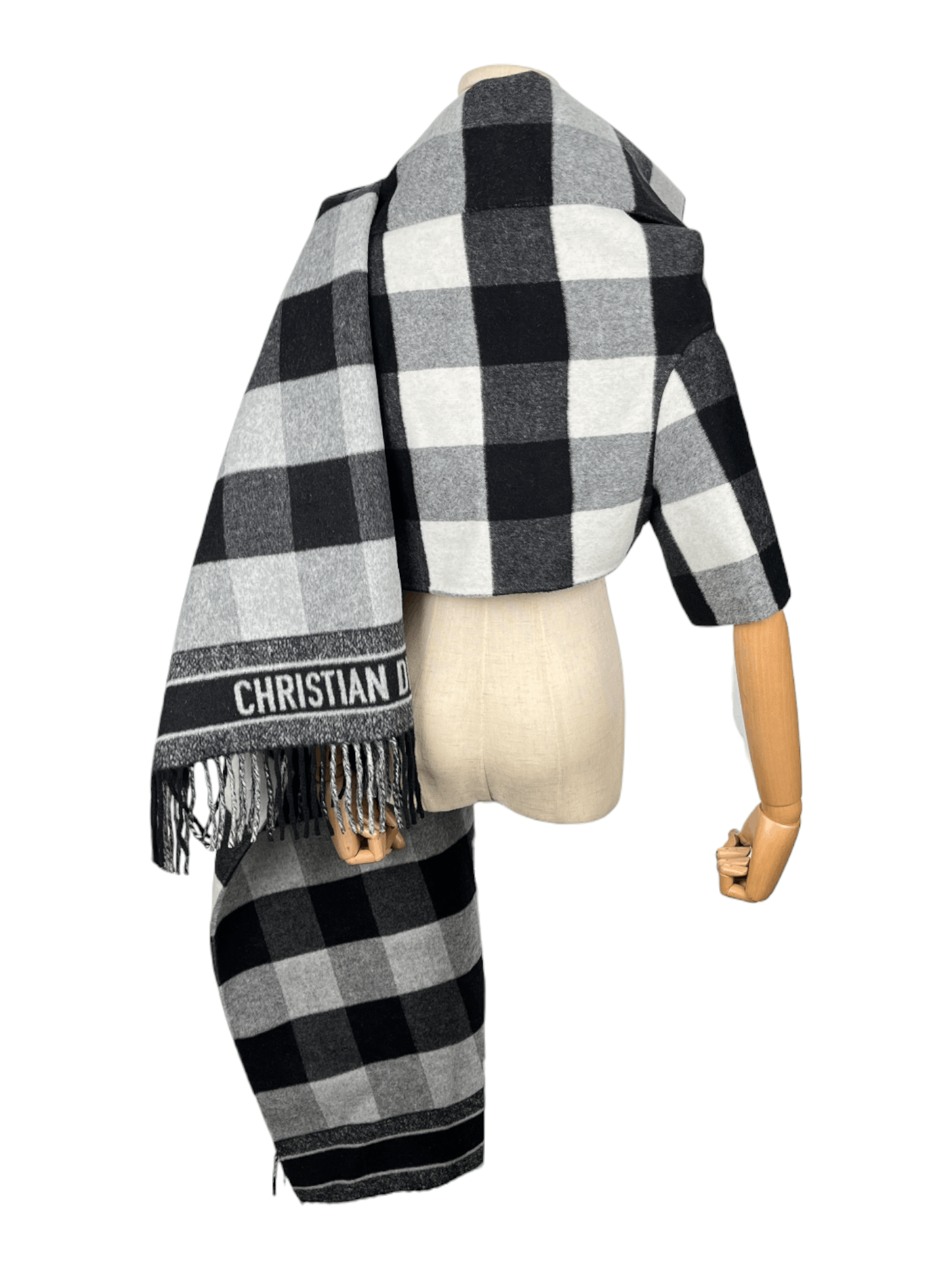 Dior Black Checkered Wool And Rabbit Hair Scarf Jacket Size ONE SIZE - 4 Thumbnail