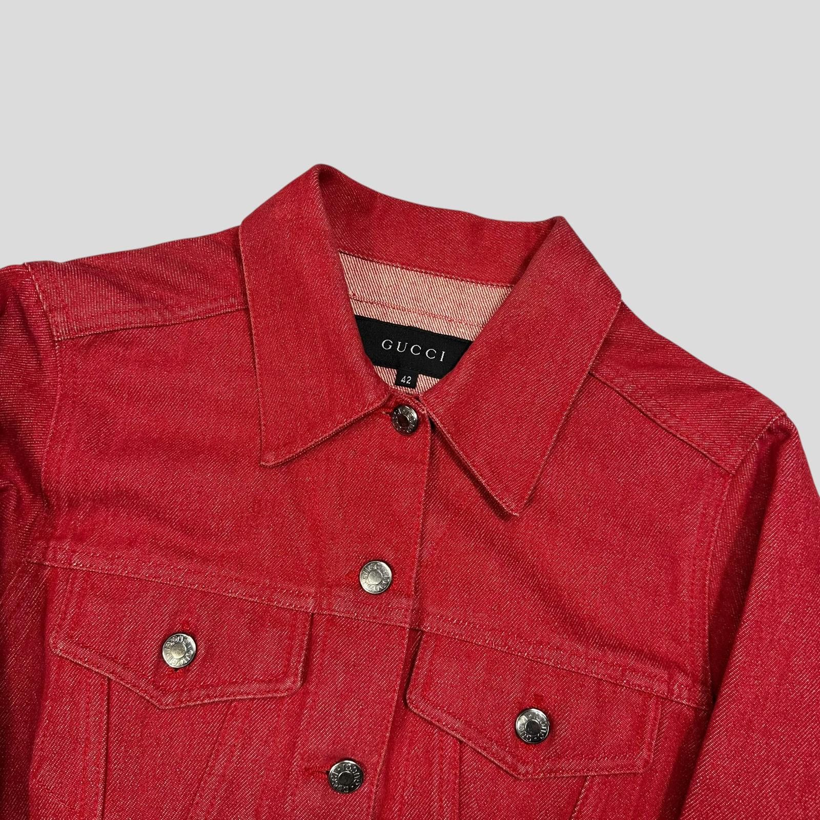 Gucci by Tom Ford 1999 Red Denim Cropped Front Drop Jacket S