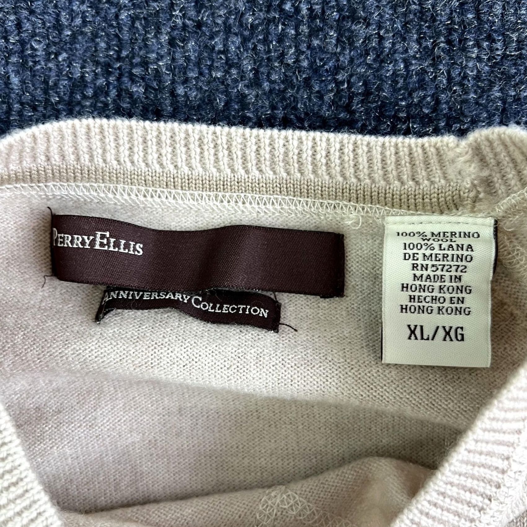 Perry Ellis Perry Ellis Sweater Mens XL Beige Merino Wool Crewneck Tight Knit Pullover Size US XL / EU 56 / 4 - 2 Thumbnail