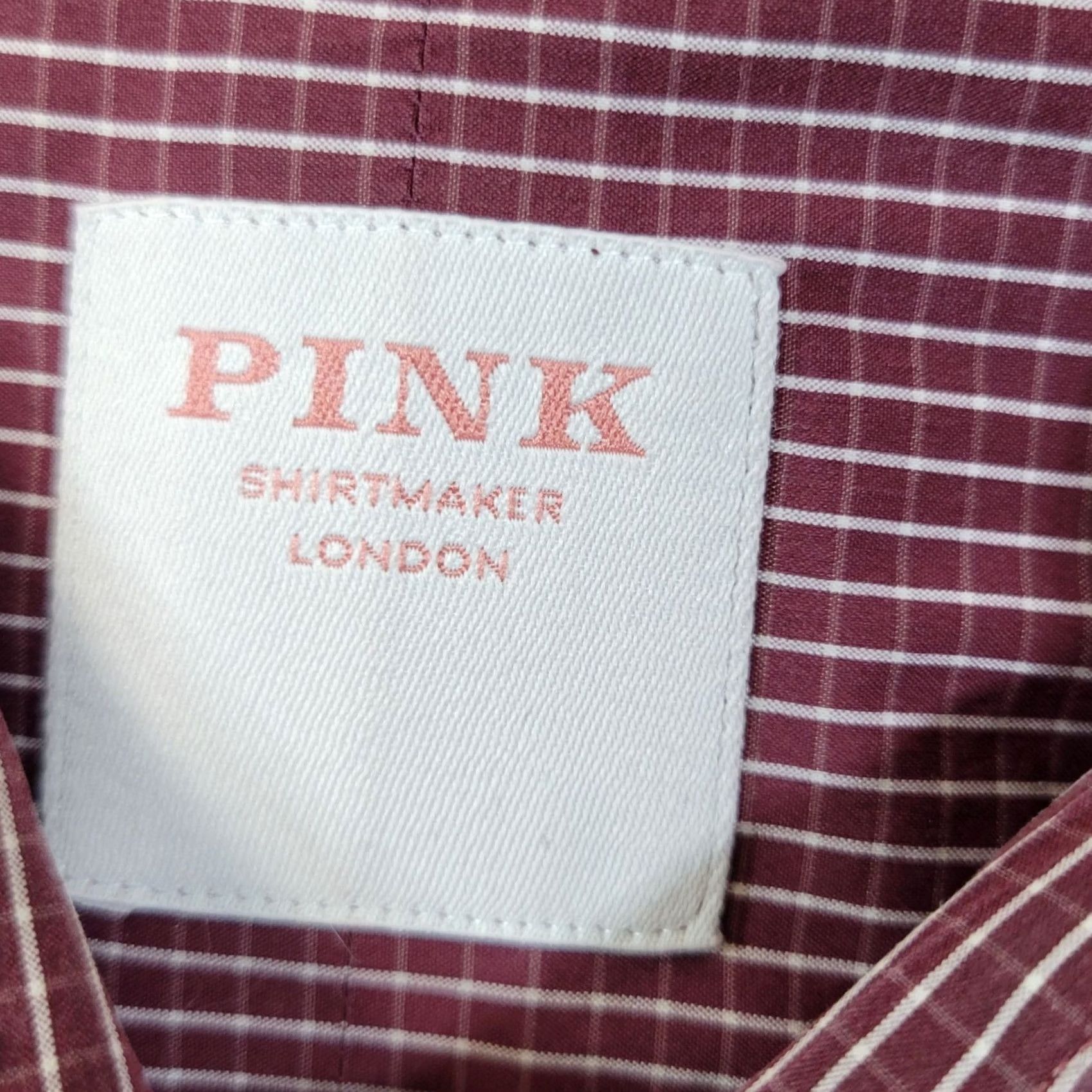 Pinko PINK Shirtmaker London Mens Athletic Fit Dress Shirt 17 Regular Sleeve Burgundy Check Long Sleeve Size 46R - 2 Thumbnail