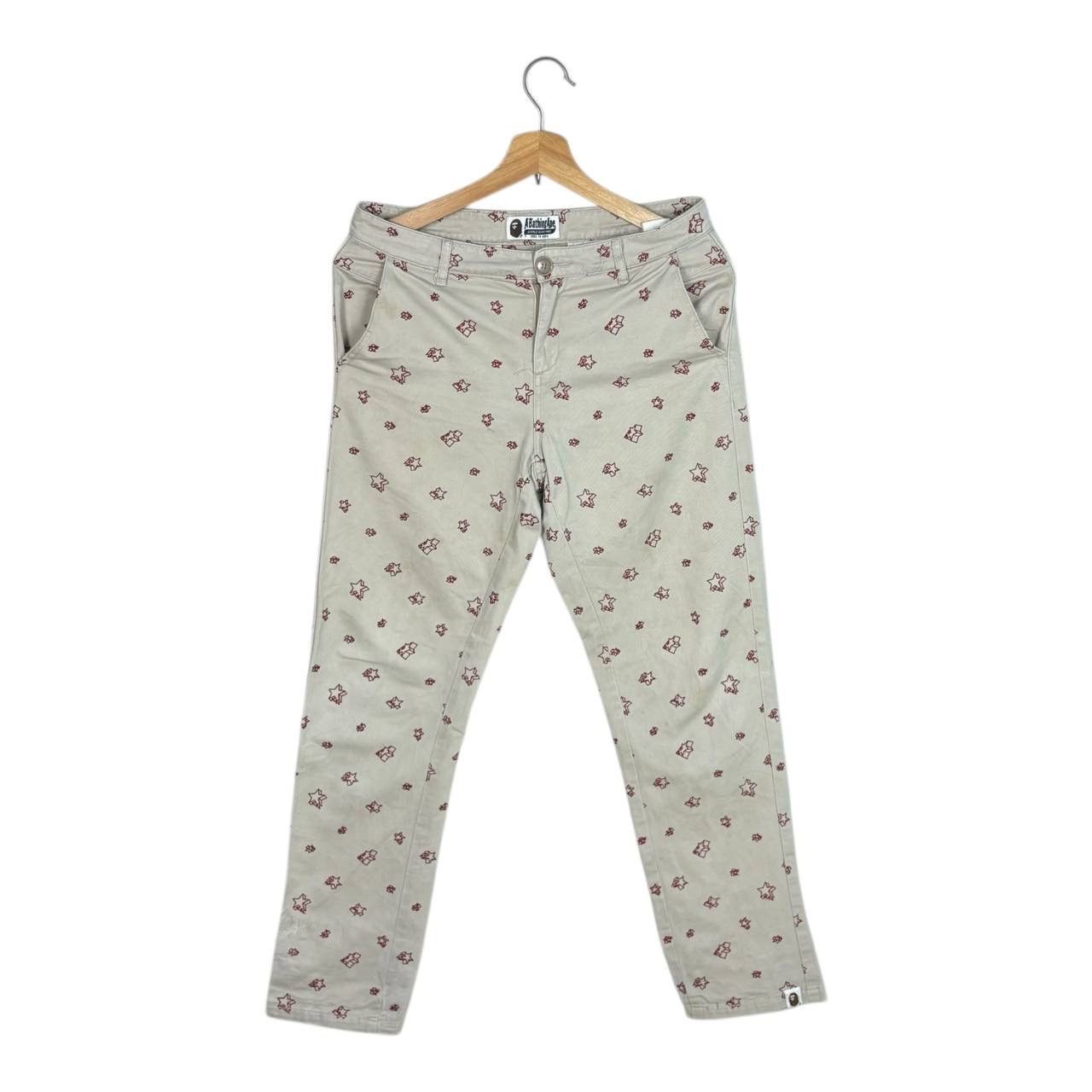 Bape Vintage BAPE Star Print Chinos Beige Red Bape Sta Pants XS Size 31" - 1 Thumbnail
