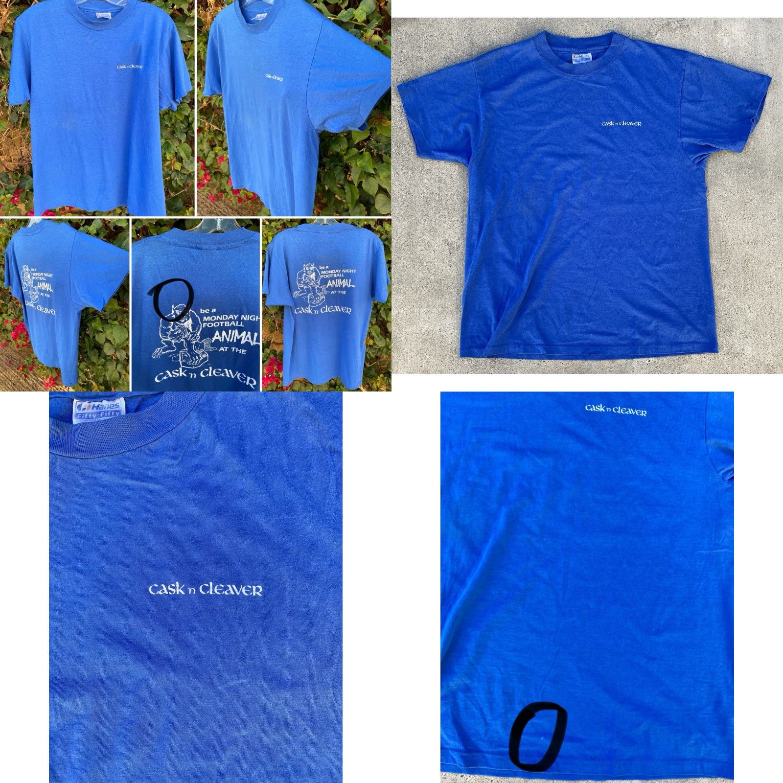 Hanes VINTAGE Hanes T-Shirt Cask ’n Cleaver Monday Night Football Animal Logo Tee 80s Blue L Mens Size US L / EU 52-54 / 3 - 9 Thumbnail