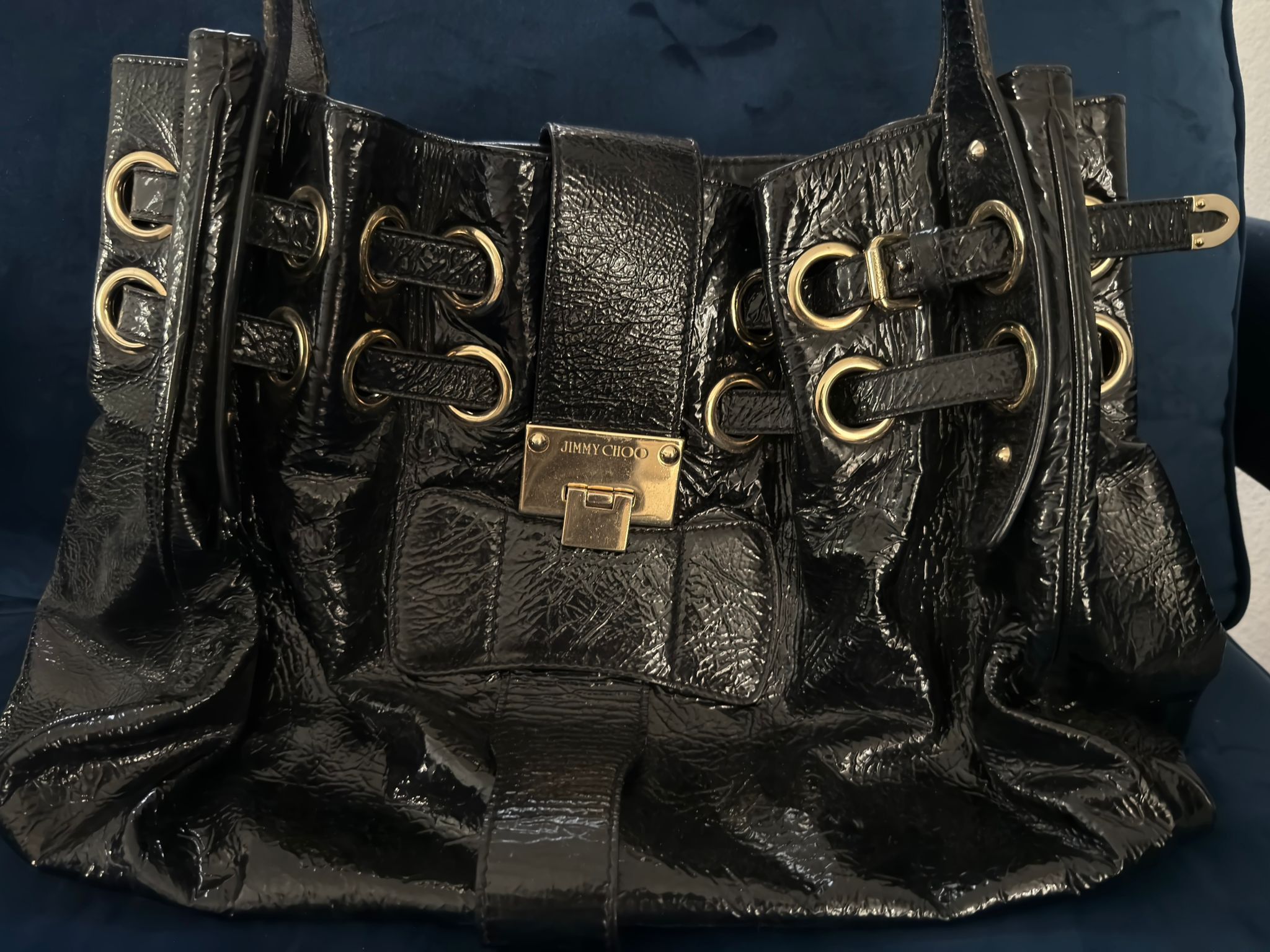 Jimmy Choo Jimmy Choo Ramona Black Patent Leather Shoulder Bag Size ONE SIZE - 5 Thumbnail