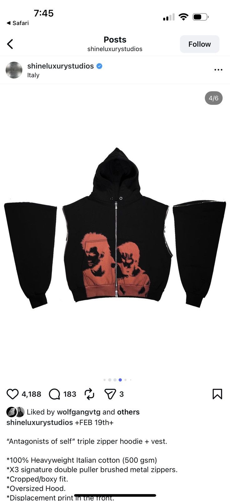 SHINE LUXURY Shine Luxury Hoodie Vest Oversized Small S Boxy Medium M Size US M / EU 48-50 / 2 - 5 Thumbnail