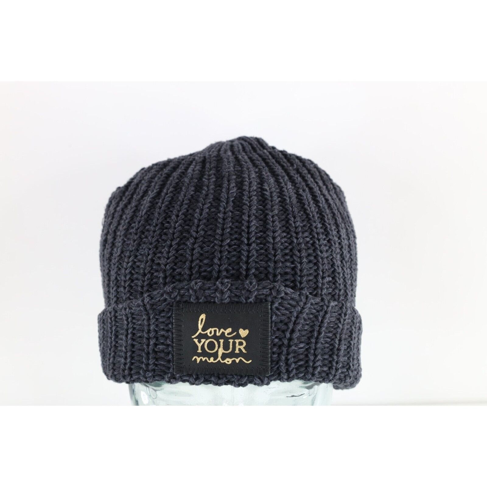 Other Love Your Melon Spell Out Leather Patch Ribbed Knit Beanie Size ONE SIZE - 1 Thumbnail