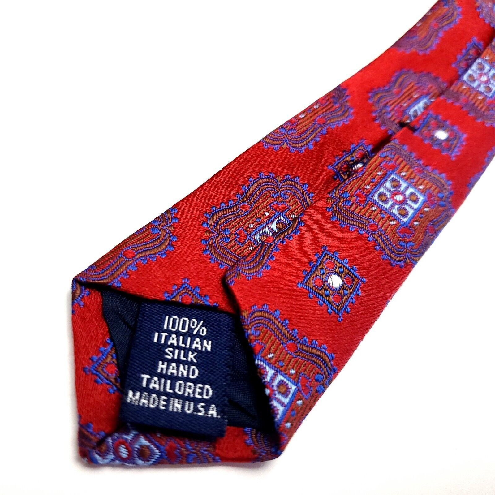 Paul Fredrick Paul Fredrick Red Silk Tie Woven Long Geometric Size ONE SIZE - 5 Thumbnail