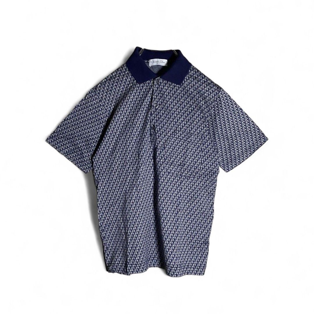 Dior Dior - Monogram Silk Polo Shirt Navy Size US S / EU 44-46 / 1 - 1 Thumbnail