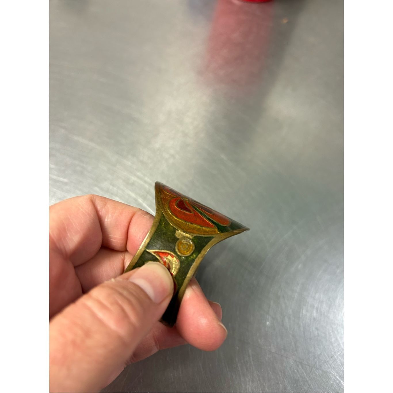 Other Vintage Brass Enamel Painted Wide Cuff Bracelet. Size ONE SIZE - 7 Thumbnail