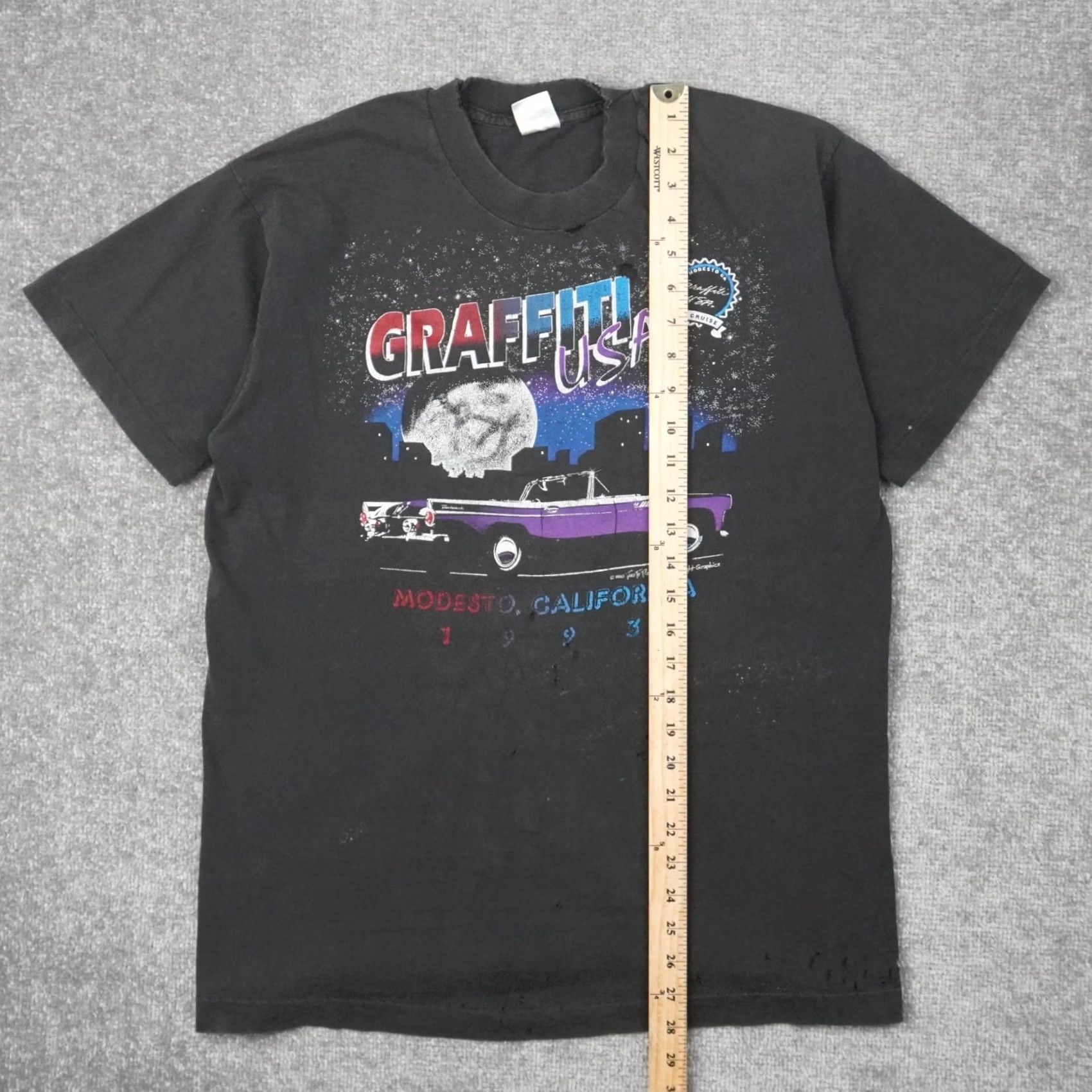 Vintage VINTAGE Thrashed Modesto Cal Graffiti Mens Large Black Size US L / EU 52-54 / 3 - 3 Thumbnail