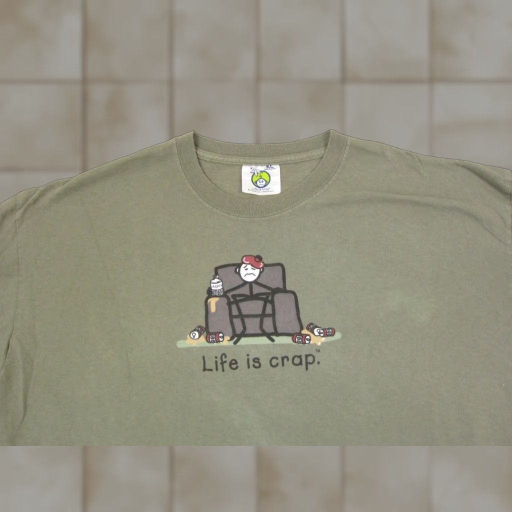 Alife Vintage Life is Crap Shirt Mens XL Green 80s 90s Retro Funny T-Shirt Short Sleeve Crew Neck Logo Cotton Jersey Size US XL / EU 56 / 4 - 1 Thumbnail