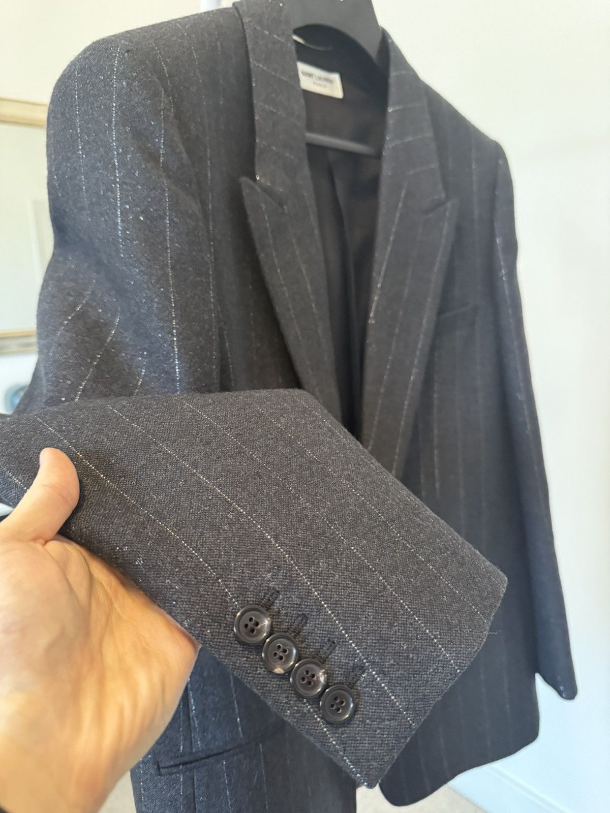 Saint Laurent Paris FW22 Saint Laurent Dark Grey Pinstriped Blazer Jacket Size 54R - 8 Thumbnail