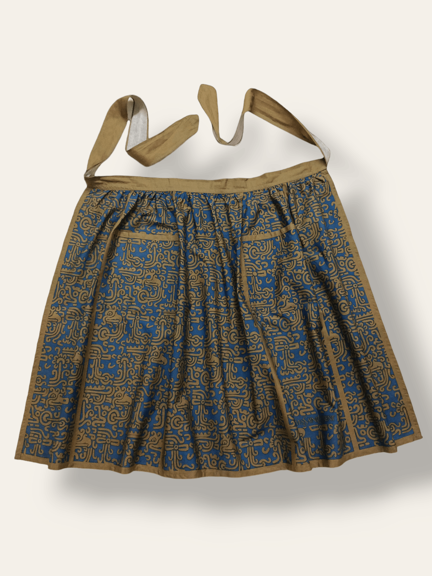 image of Archival Clothing x Italian Designers Vintage YVES Saint Laurent Gold Blue Artifact Art Apron, Wome