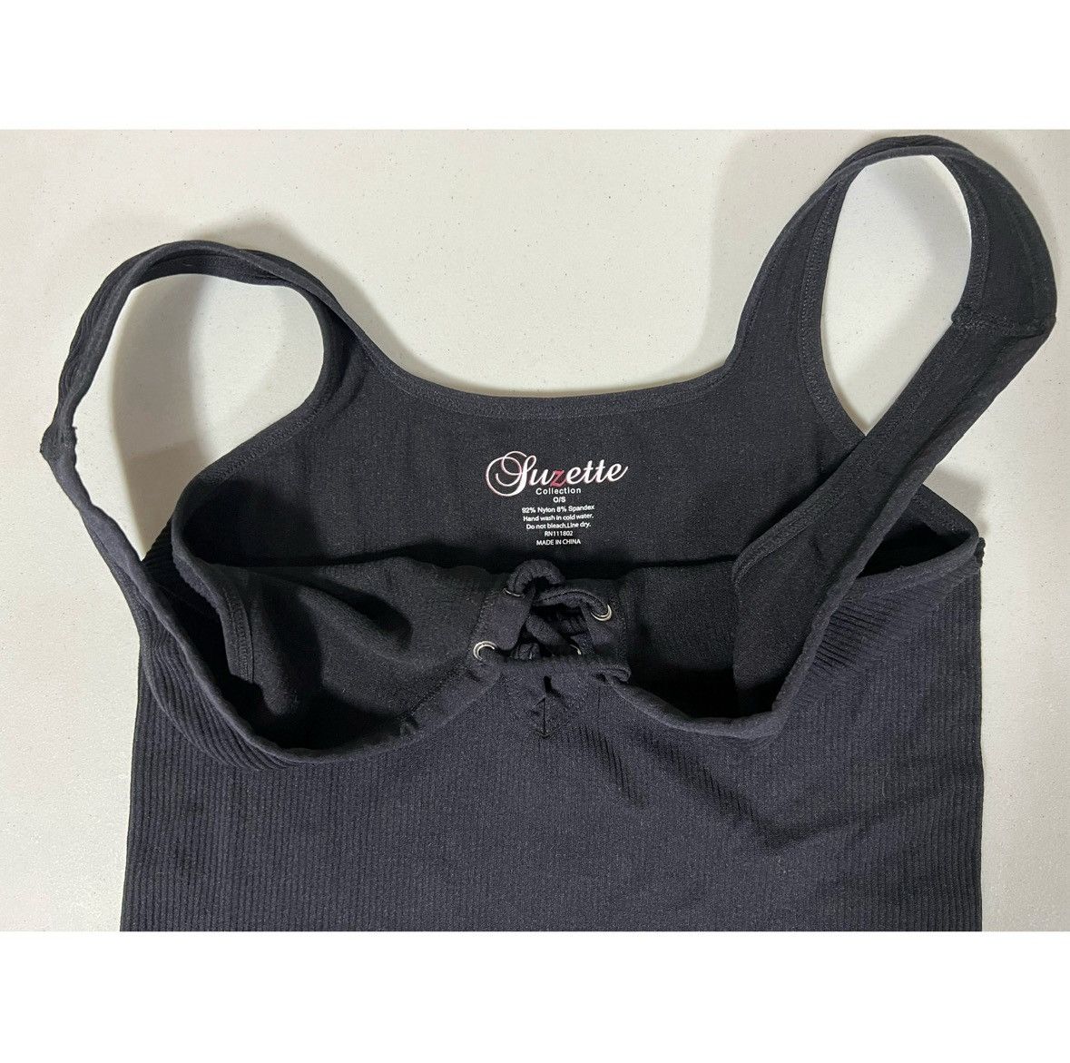 Vintage Suzette Black Tie-Up Spandex Camisole Tank Top Shirt O/S 🖤 Size ONE SIZE - 5 Thumbnail