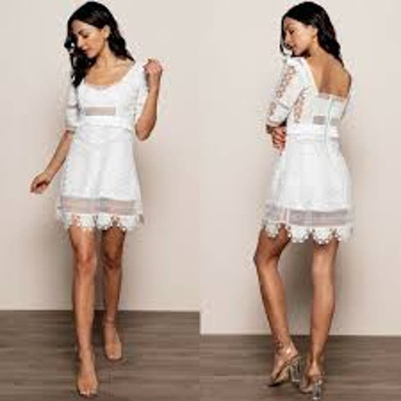 image of For Love Lemons For Love & Lemons Amandine Dress White Lace Ruffle Mini, Women's (Size Small)