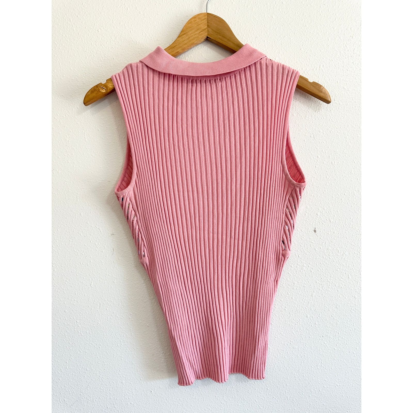 Other Y2K Sequin Pink Stretch Collared Tank Top Size L / US 10 / IT 46 - 7 Thumbnail