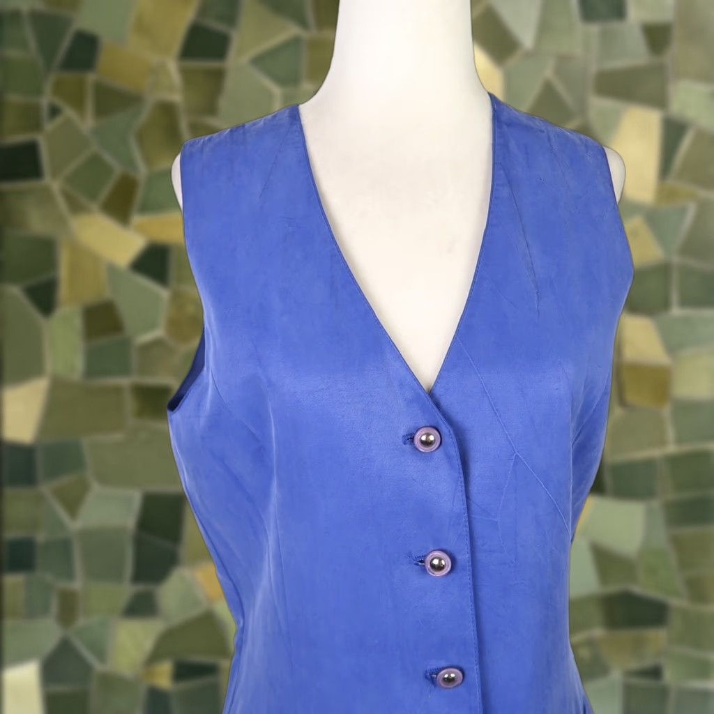 Vintage VINTAGE Karen Kane Vest XS Sleeveless Button Front Cobalt Blue Faux Silk 90s Women Ladies Fashion 90s Size XS / US 0-2 / IT 36-38 - 1 Thumbnail