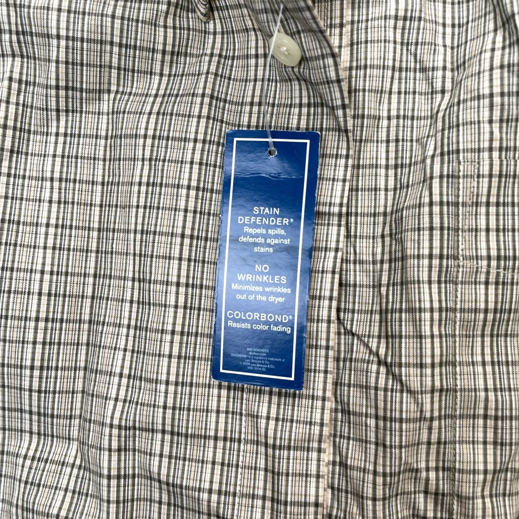 Dockers DOCKERS Shirt Mens L Beige Plaid Button-Down Wrinkle Resistant Cotton Polyester Casual Workwear Knit Bagged Box Back No Wrinkles Size US L / EU 52-54 / 3 - 4 Thumbnail