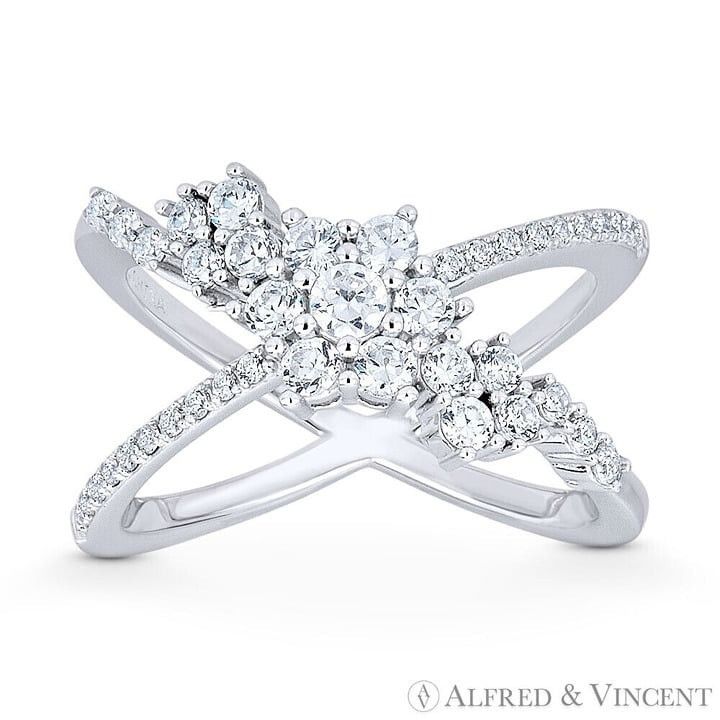 Other Ladies' Criss-Cross CZ Crystal X-Ring in 925 Sterling Silver Size ONE SIZE - 1 Preview