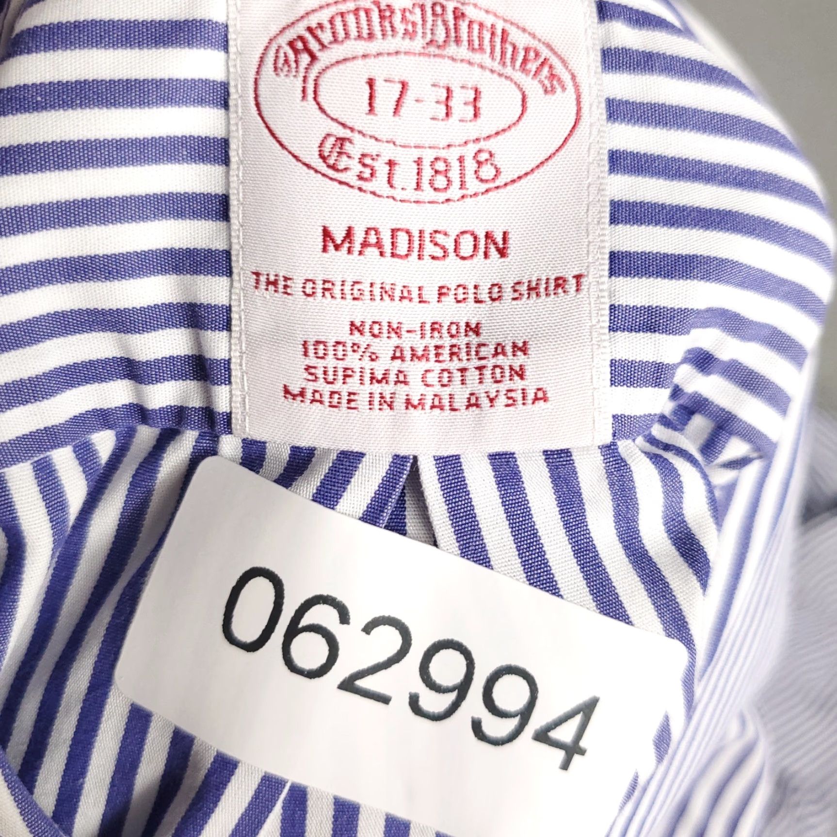 Brooks Brothers Brooks Brothers Shirt Mens 17 Dress Shirt Long Sleeve Blue Striped 100% Cotton Non-Iron Button-Down Regular Fit Mens Size 46R - 8 Thumbnail