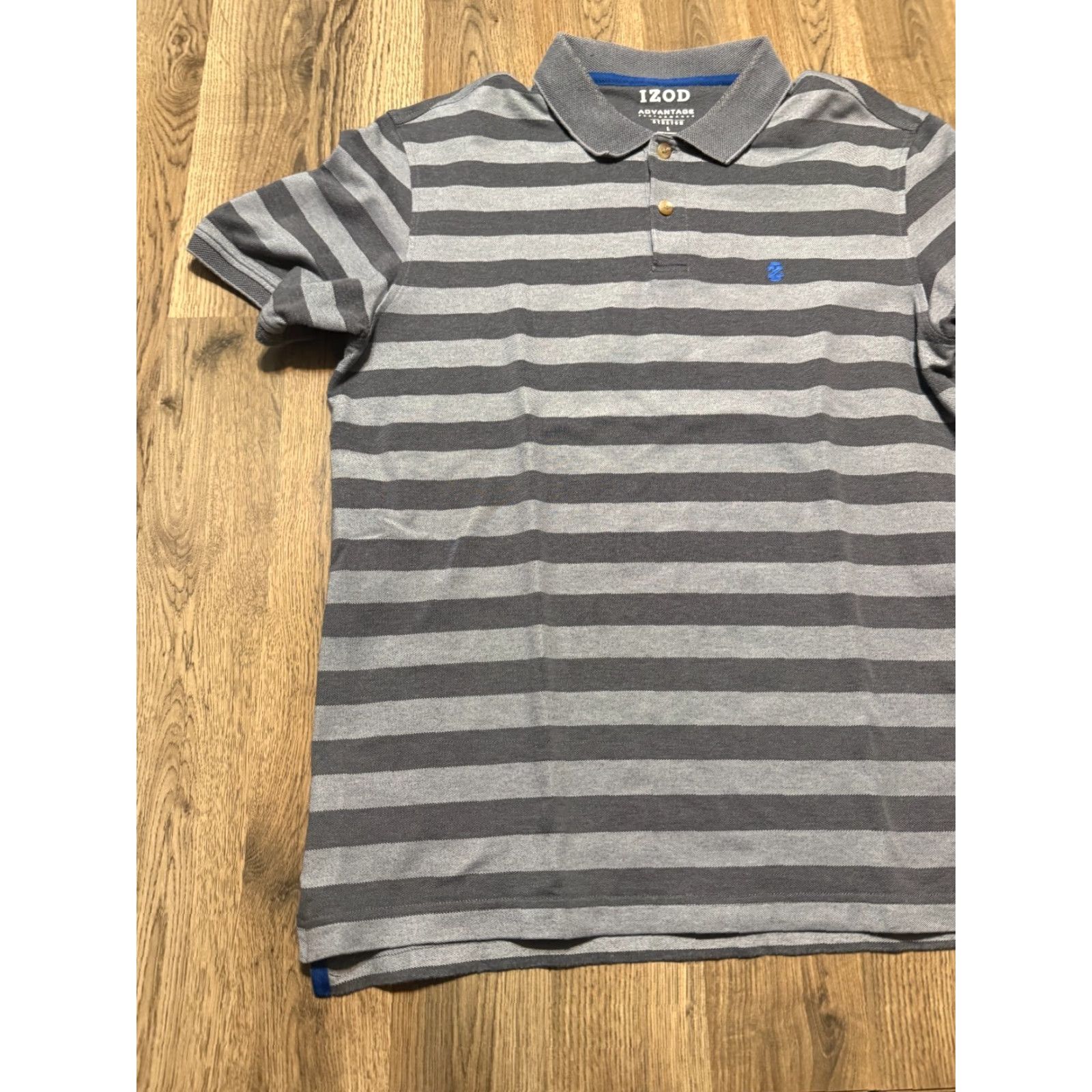 Izod IZOD Advantage Shirt, Men's Large, Gray Striped, Natural Stretch Performance Shirt Polo Short Sleeve Casual Golf Size US L / EU 52-54 / 3 - 4 Thumbnail