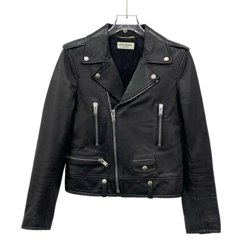Yves Saint Laurent YSL Black Leather Jacket for Women 0089 Size S / US 4 / IT 40 - 1 Thumbnail