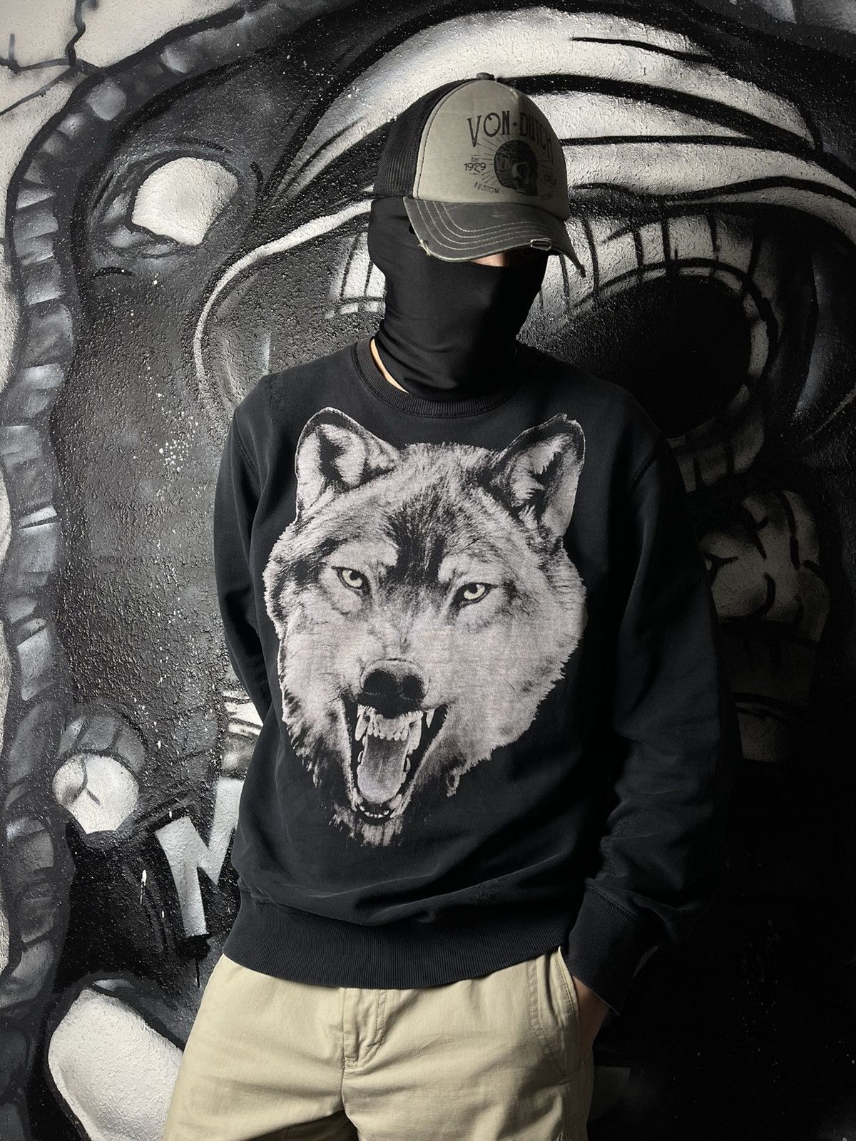 Designer × Diesel Diesel Graphic Print Wolf Distressed Sweatshirt Men’s Size US XL / EU 56 / 4 - 1 Thumbnail