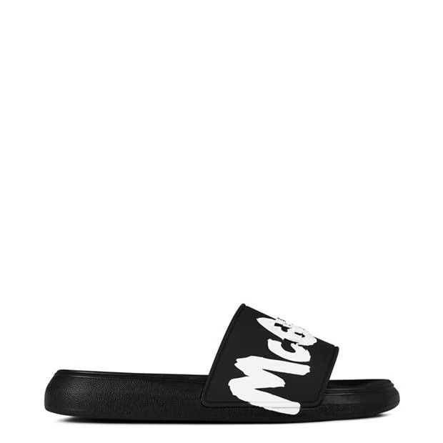Alexander McQueen o1g2r1mq0824 Graffiti Sliders in Black & White Size US 7 / IT 37 - 1 Thumbnail