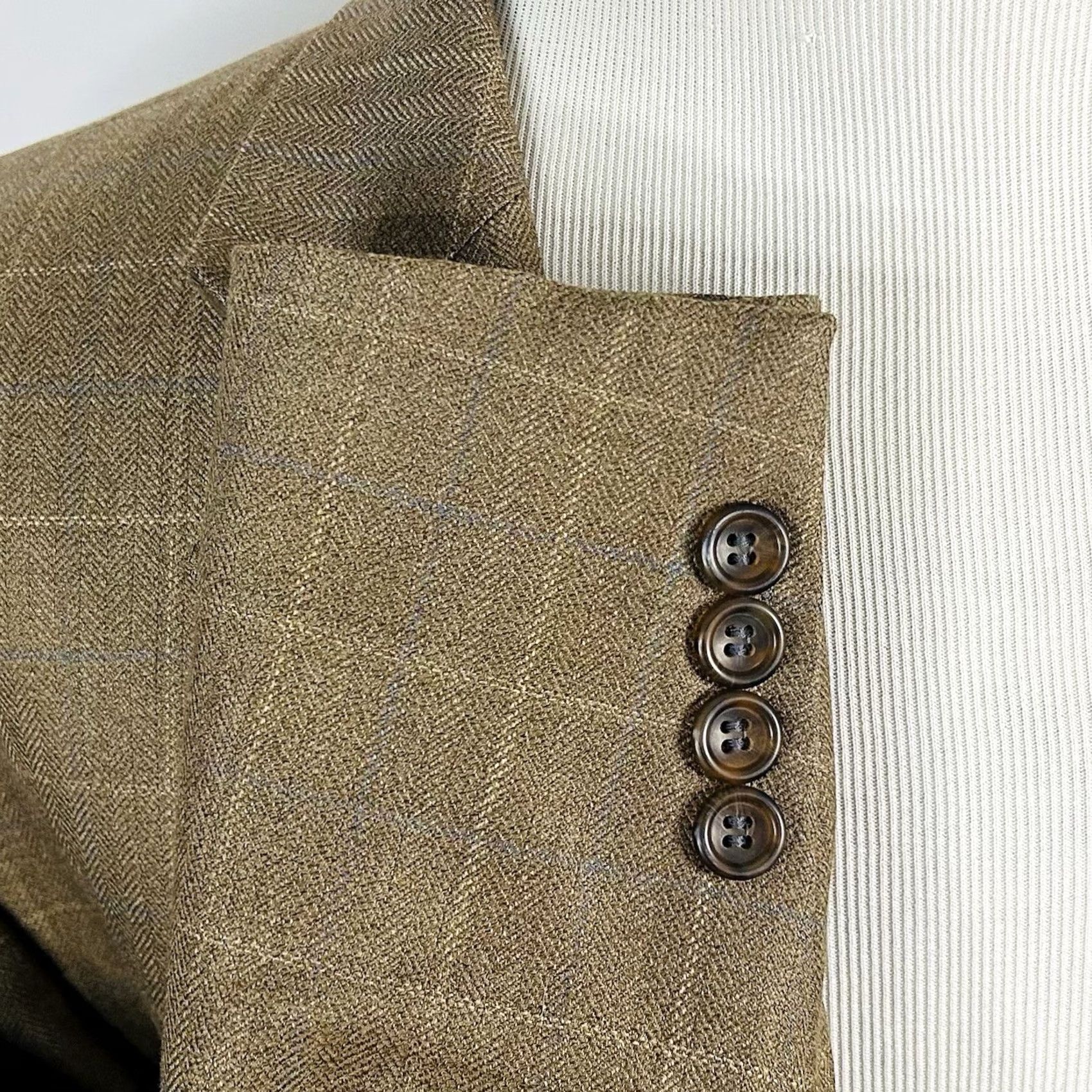 Joseph Joseph & Feiss Sport Coat 50R Wool Herringbone Beige Two-Button Vented Regular Mens Jacket Size US XS / EU 42 / 0 - 5 Thumbnail