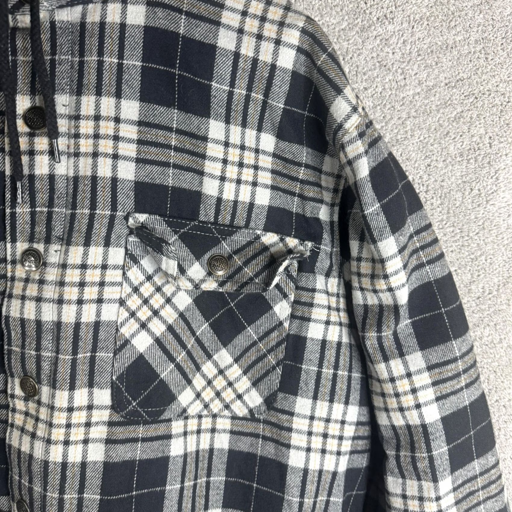 Vintage Brazos Jacket Mens XL Gray Plaid Flannel Hooded Quilted Snap Front Workwear Size US XL / EU 56 / 4 - 5 Thumbnail