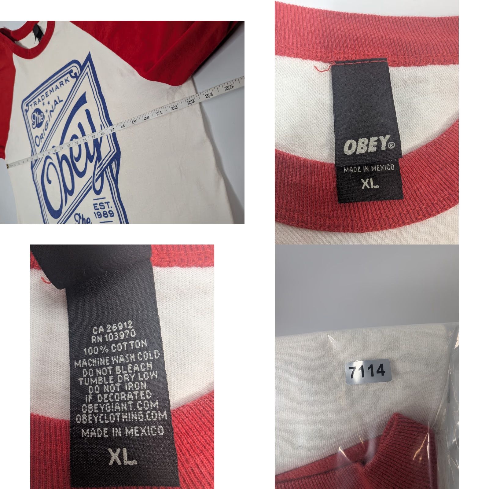 Obey VINTAGE OBEY Shirt Mens XL Red Raglan Baseball Sleeve Skateboarding Streetwear Y2K Tee Size US XL / EU 56 / 4 - 8 Thumbnail