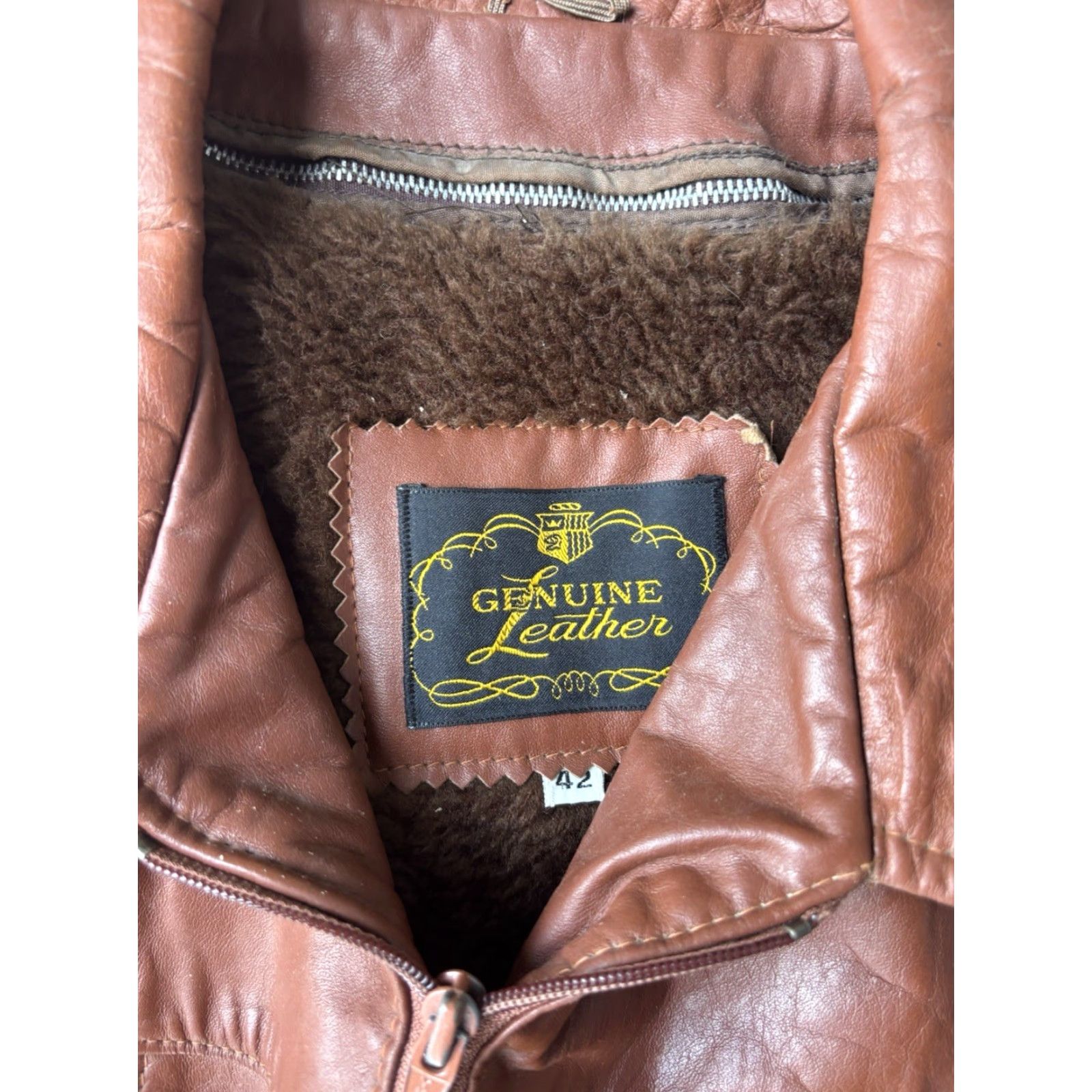 Vintage VINTAGE Genuine Leather Jacket Mens Overcoat 42 Fur Lined Brown Leather Wool Insulation Regular Size 42 70s Cowboy Biker Winter Fall Spring Summer Size US XS / EU 42 / 0 - 2 Thumbnail