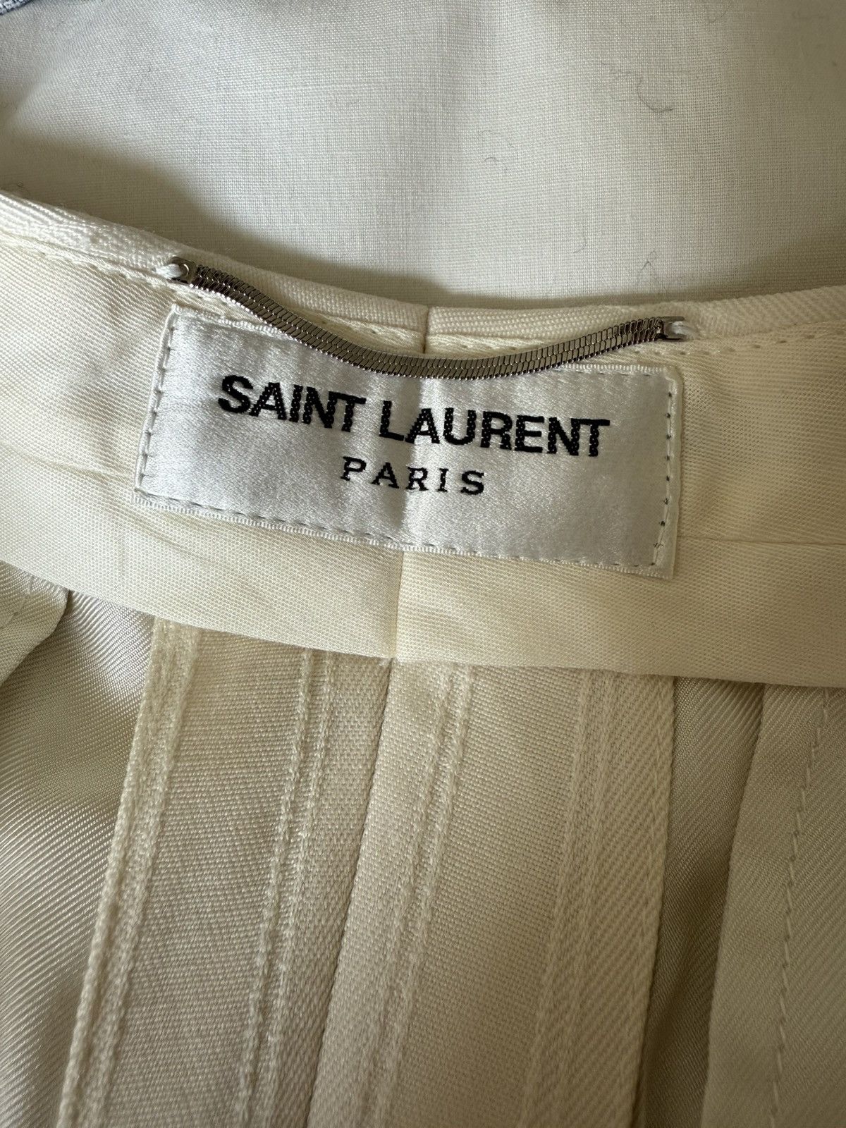 Saint Laurent Paris $1.35k SS22 Saint Laurent ivory pinstripe suit tuxedo pants Size 38L - 19 Thumbnail