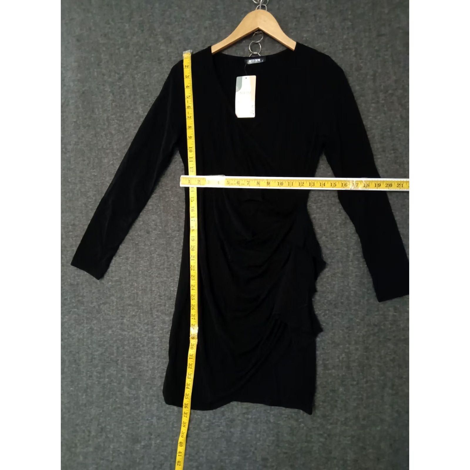 Vintage BTFBM Women’s Fashion Wrap V Neck Dress Long Sleeve Black Size S Size S / US 4 / IT 40 - 4 Thumbnail