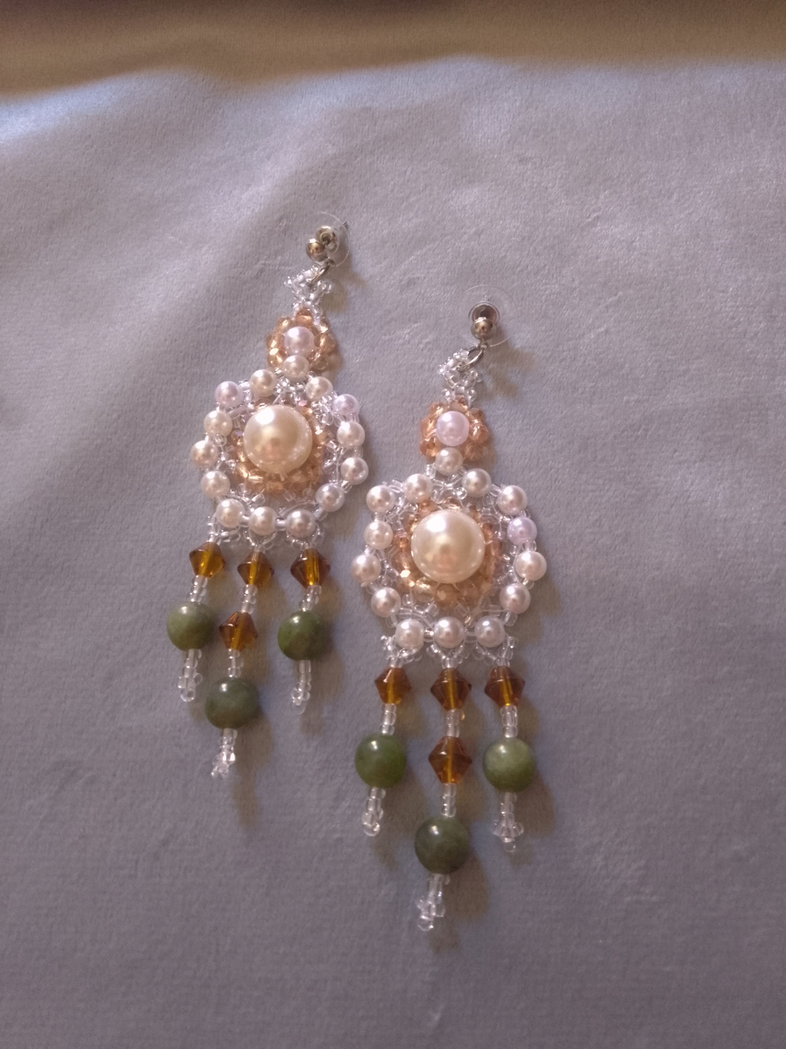 Handmade Earrings Boho Chandelier Natural Green Jade Gemstones Long Size ONE SIZE - 2 Thumbnail