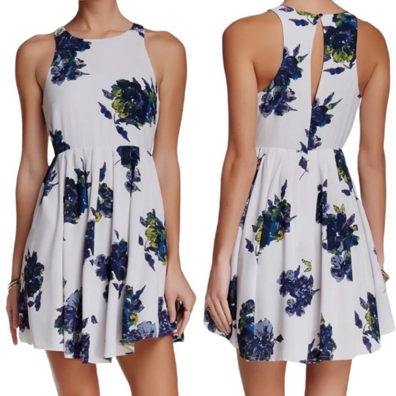 Free People Free People Flutterby Blue & White Sleeveless Mini Dress Size XS / US 0-2 / IT 36-38 - 1 Thumbnail