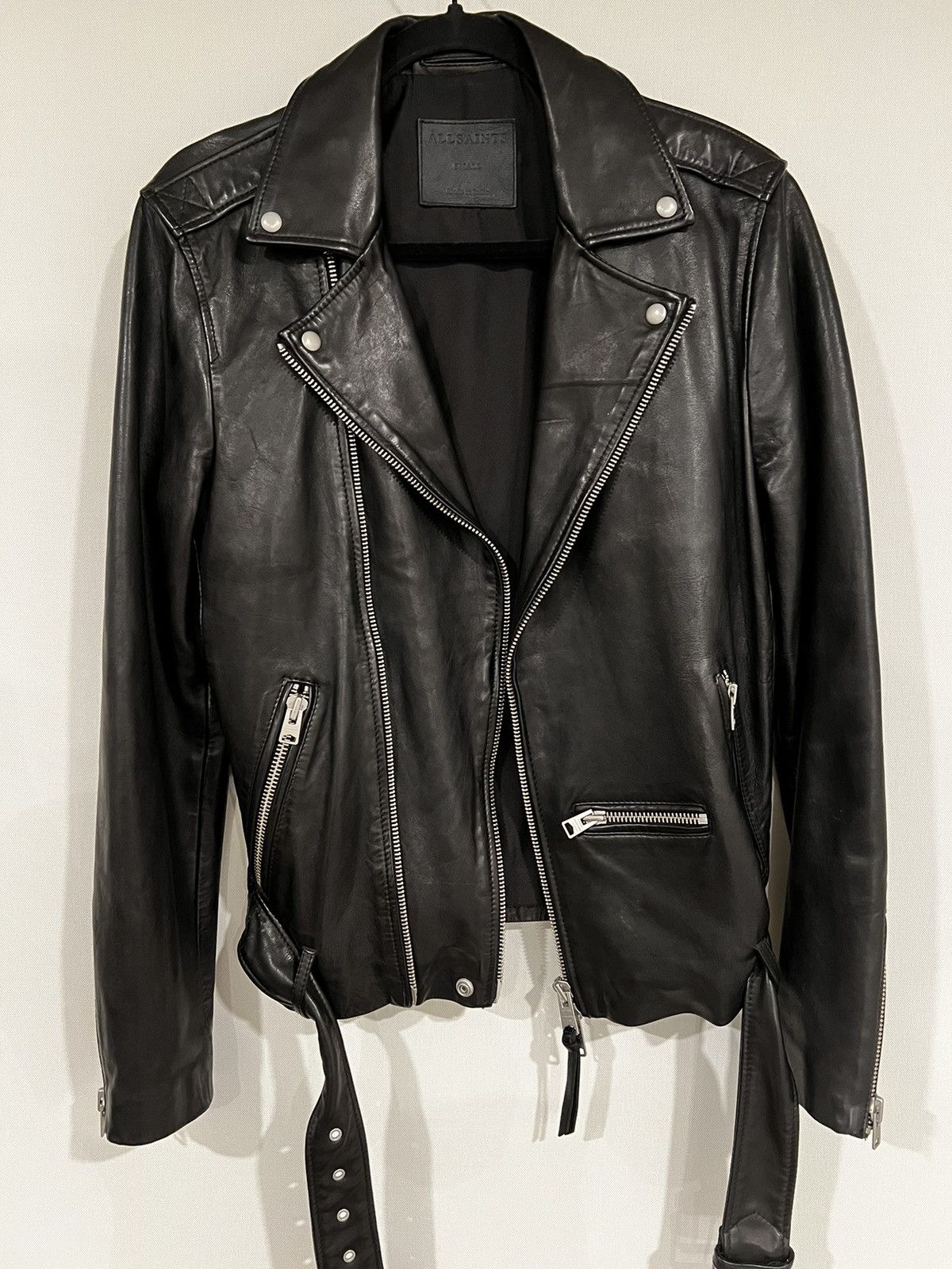 image of Allsaints Leather Biker Jacket in Black, Men's (Size Small)