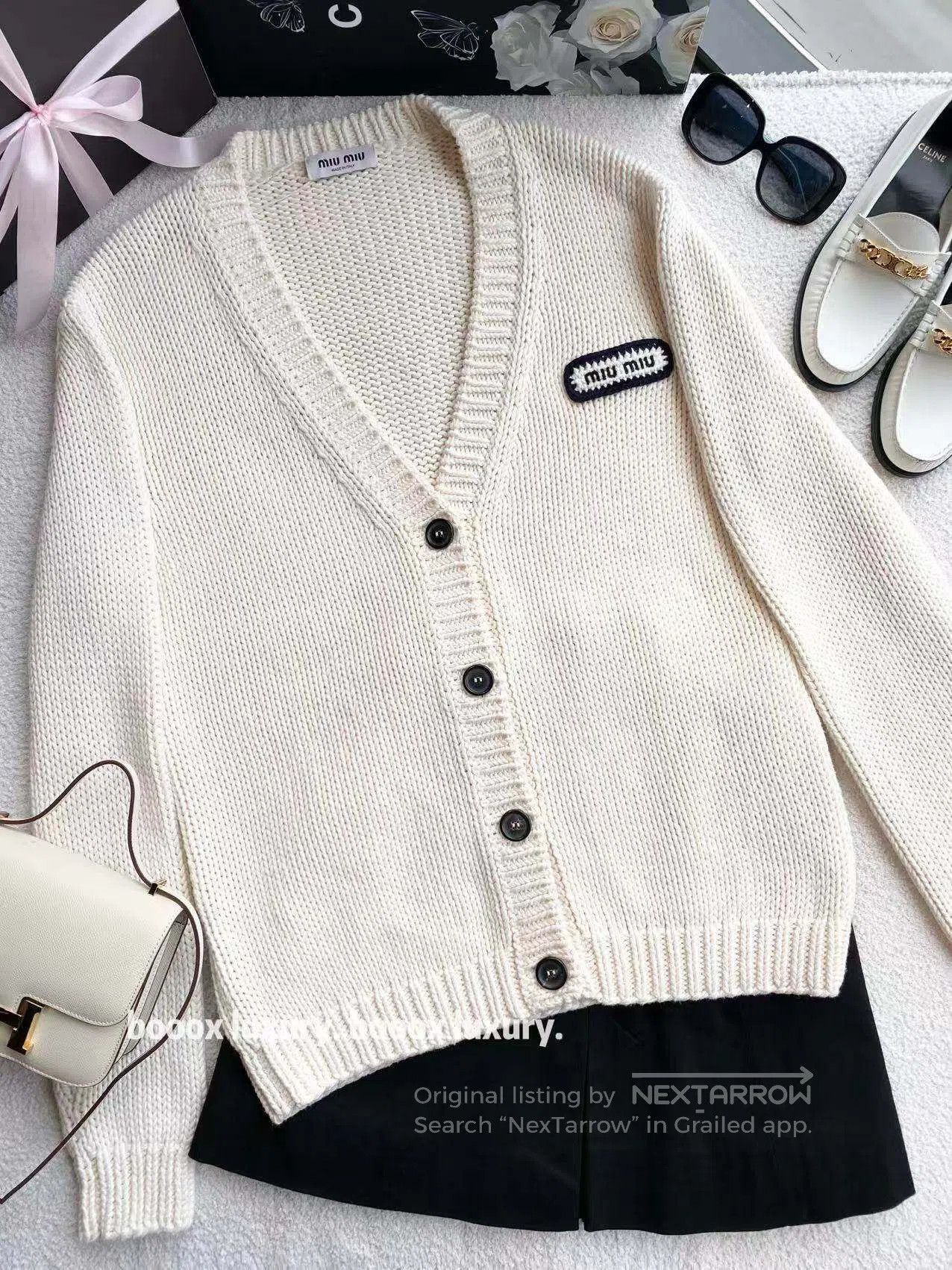 Miu Miu Miu Miu Logo knit cardigan jacket| Size XS / US 0-2 / IT 36-38 - 1 Thumbnail